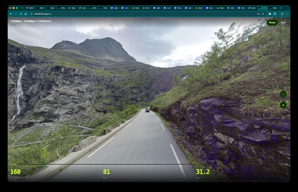 Indoor cycling on Trollstigen in Google Street View with live trainer metrics